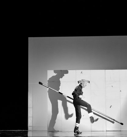 CHENGDU - APR 20: French modern dancer performs Dance contemporary on stage at at JINSHA theater on Apr 20, 2011 in Chengdu, China.The dancer is the famous France modern hoofer Dominique Boivin.のeditorial素材