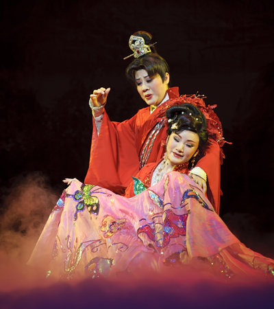 CHENGDU - MAY 31: chinese Yue opera performer make a show on stage to compete for awards in 25th...