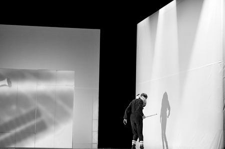 CHENGDU - APR 20: French modern dancer performs Dance contemporary on stage at at JINSHA theater on Apr 20, 2011 in Chengdu, China.The dancer is the famous France modern hoofer Dominique Boivin.のeditorial素材
