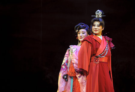 CHENGDU - MAY 31: chinese Yue opera performer make a show on stage to compete for awards in 25th...