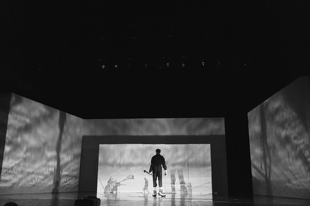 CHENGDU - APR 20: French modern dancer performs Dance contemporary on stage at at JINSHA theater on Apr 20, 2011 in Chengdu, China.The dancer is the famous France modern hoofer Dominique Boivin.のeditorial素材
