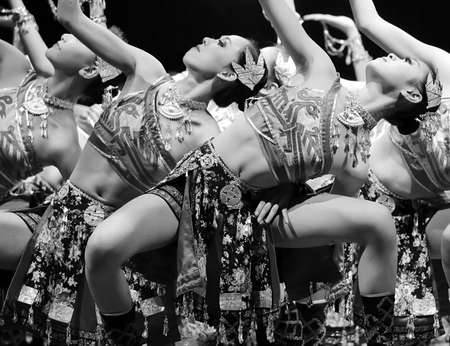 CHENGDU - DEC 12: chinese dancers perform modern group dance on stage at JINCHENG theater in the 7th national dance competition of china on Dec 12,2007 in Chengdu, China.のeditorial素材