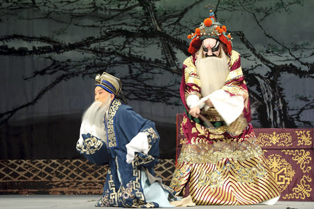 CHENGDU - MAY 30: chinese Beijing opera performer make a show on stage to compete for awards at...