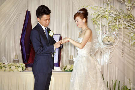 a young couple on their weddingの写真素材