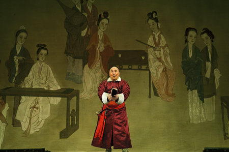 CHENGDU - JUN 3: chinese Cantonese opera performer make a show on stage to compete for awards in...