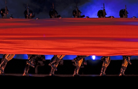 CHENGDU - DEC 14: Chinese dancers perform modern group dance on stage at Golden theater in the 7th national dance competition of china on Dec 14,2007 in Chengdu, China.のeditorial素材