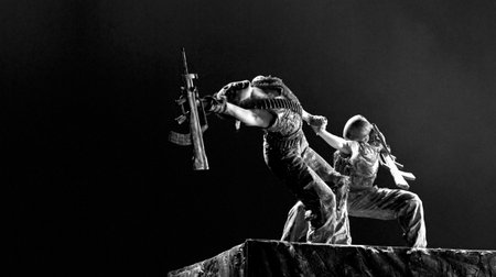 CHENGDU - DEC 20: chinese professional dancers perform modern duo dance on stage at JINCHENG theater...