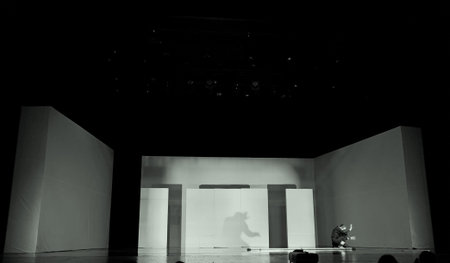 CHENGDU - APR 20: French modern dancer performs Dance contemporary on stage at at JINSHA theater on Apr 20, 2011 in Chengdu, China.The dancer is the famous France modern hoofer Dominique Boivin.のeditorial素材