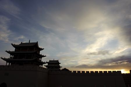 Sunrise of the Jiayuguan Pass Towerのeditorial素材