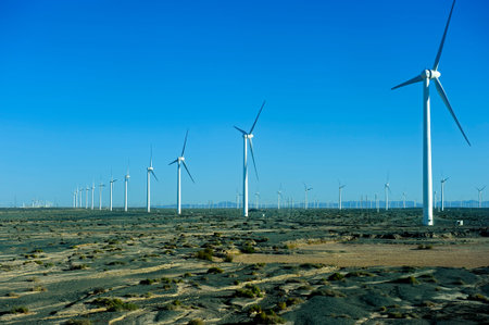 new energy source of wind power windmills in the wide Gobi Desert