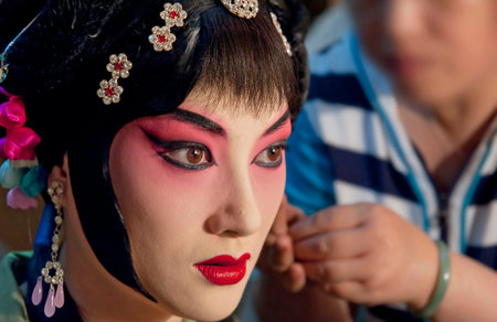 chinese Sichuan actress painting face backstageの写真素材