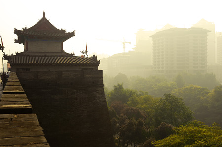 backlighting chinese unique city gate tower in Xi'an,Chinaのeditorial素材
