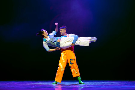 CHENGDU - APR 12: Zigong City dance folk performing arts troupe perform modern dance To be with you...