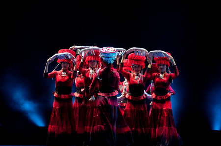 CHENGDU - MAY 14: chinese national dancers perform on stage at Jincheng theater.May 14, 2015 in...