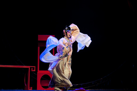 CHENGDU - OCT 19: chinese traditional opera actress performs on stage at Sichuan opera theater.のeditorial素材