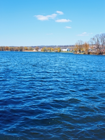 Blue waves at the city reservoir an early springtime  Khmelnytsky, Ukraineの写真素材