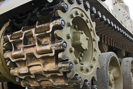 Part of the undercarriage of tracked military equipment, close-upの写真素材