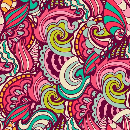 Hand drawn pattern with flowers and leaves. Vector illustration.のイラスト素材