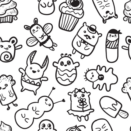 Doodle vector illustration with animals. Funny monsters graffiti. Hand drawn sketch art.のイラスト素材