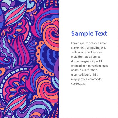 Hand drawn pattern with flowers and leaves. Vector illustration. Card with text.のイラスト素材