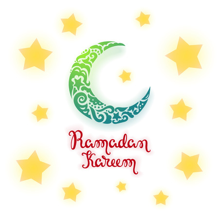 Ramadan Kareem vector card. Illustration with moon. Hand drawn typography.のイラスト素材