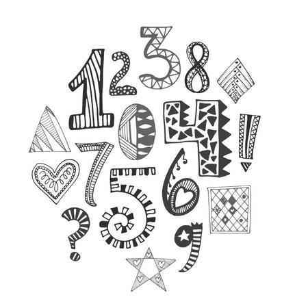Hand drawn numbers collection. Vector illustration with sketch elements.のイラスト素材