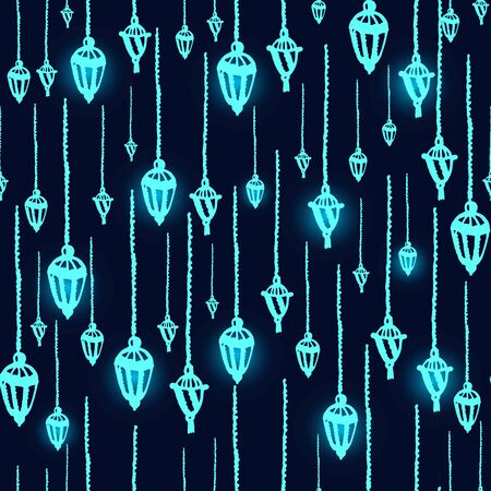 Ramadan Kareem seamless vector background. Illustration with lamps.のイラスト素材