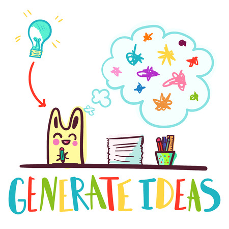 Hand drawn illustration. Vector illustration with bunny and cloud. Generate idea motivational posterのイラスト素材