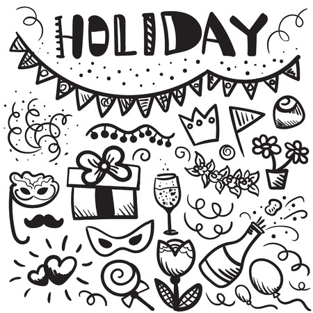 Hand drawn sketch set. Holiday theme collection. Vector illustration.のイラスト素材