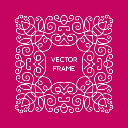 Vintage floral frame for your text. Vector monogram illustration. Line style design. Decorative ornament with abstract flowers.のイラスト素材