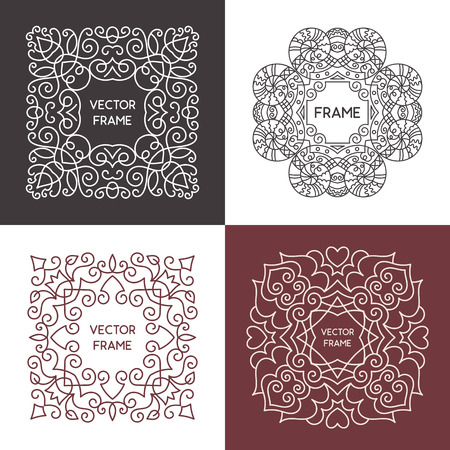 Vintage floral frame collection. Vector monogram illustrations set. Line style design. Decorative ornament with abstract flowers.のイラスト素材