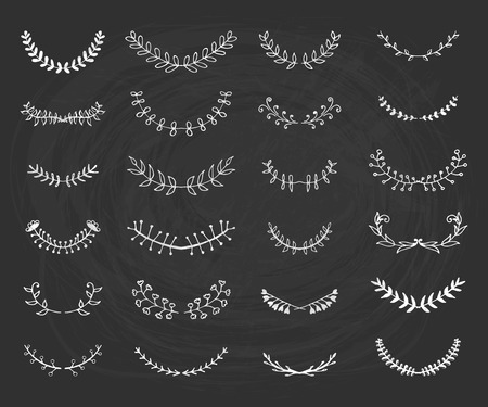 Vintage hand drawn floral elements collection. Vector sketch leaves set.のイラスト素材