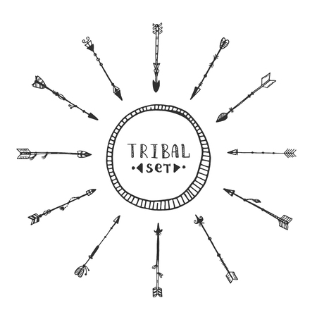 Tribal vector arrows collection. Hand drawn indian illustration.のイラスト素材