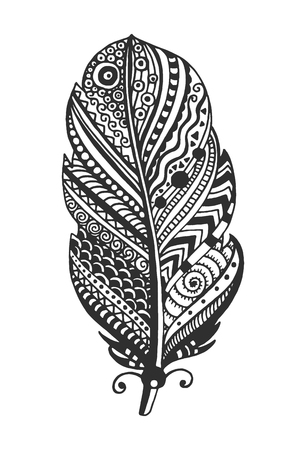 Tribal vector feather. Hand drawn indian illustration. Vintage poster.のイラスト素材