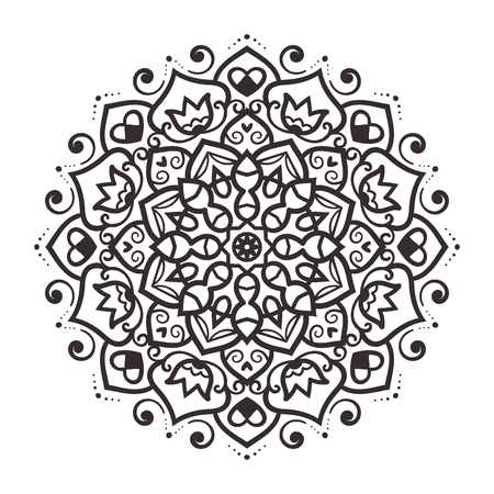 Vector mandala ornament. Round floral pattern. Hand drawn decorative element.のイラスト素材