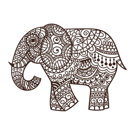 Decorative elephant illustration. Indian theme with ornaments. Vector isolated illustration.のイラスト素材