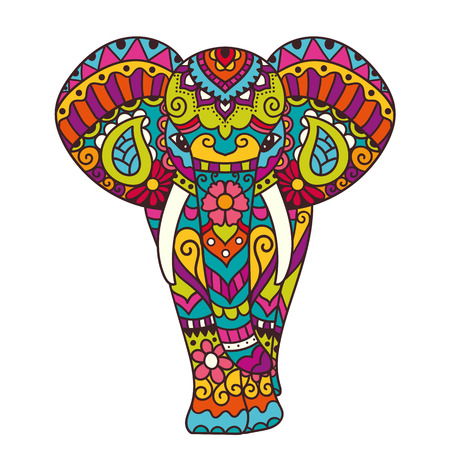 Decorative elephant illustration. Indian theme with ornaments. Vector isolated illustration.のイラスト素材