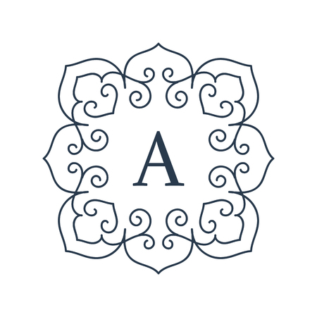 Vintage floral frame for your text. Vector monogram illustration. Line style design. Decorative ornament with abstract flowers. Logo template.のイラスト素材