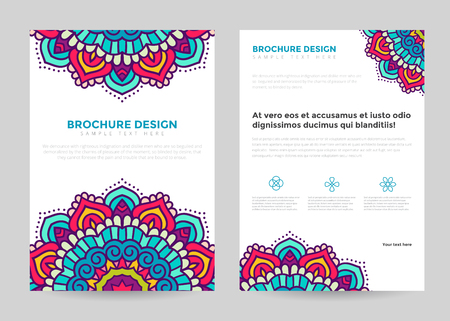 Business brochure design template in A4 size. Brochure with mandala, tribal style.のイラスト素材