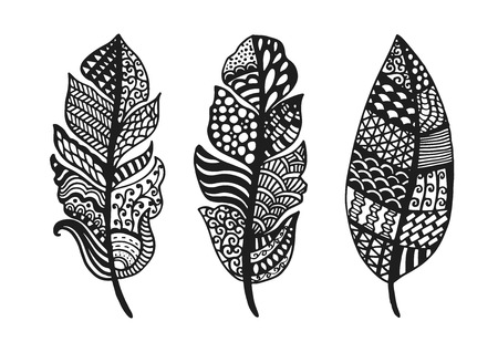 Tribal vector feather. Hand drawn indian illustration. Vintage poster.のイラスト素材