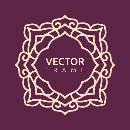 Vintage frame for your text. Vector monogram illustration. Line style design. Decorative ornament with abstract flowers.のイラスト素材