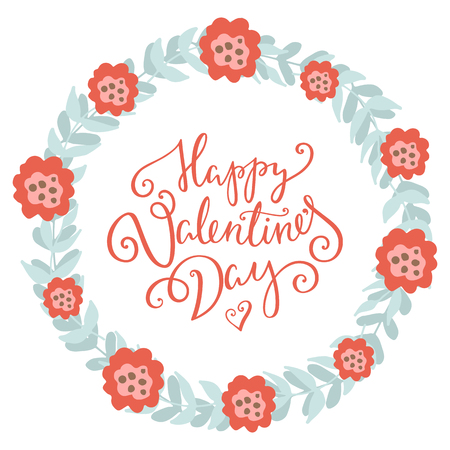 Happy Valentines Day card. Romantic vector background with flowers and leaves. Romantic illustration.のイラスト素材