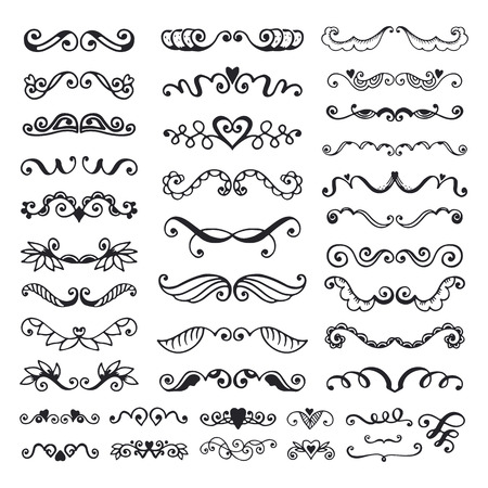 Wedding vintage elements collection. Romantic hand drawn  set with page decorations. Romantic vector elements for card.のイラスト素材