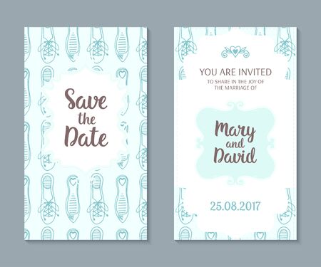 Wedding cards set. Romantic vector cards template. Vintage illustration.のイラスト素材