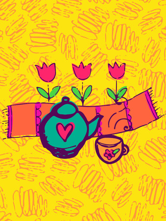 Funny hand drawn card. Vector colorful doodle poster in autumn style. Design for scrap booking.のイラスト素材