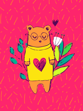 Funny hand drawn card. Vector colorful doodle poster in autumn style. Design for scrap booking.のイラスト素材