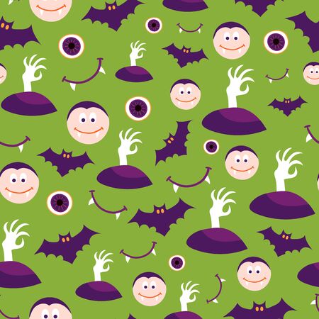 Seamless Halloween pattern. Vector background with different elements. Design for prints, shirts and posters.のイラスト素材