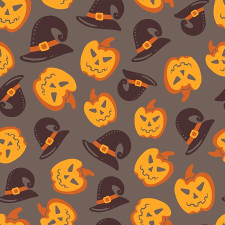 Seamless Halloween pattern. Vector background with different elements. Design for prints, shirts and posters.のイラスト素材