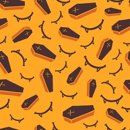 Seamless Halloween pattern. Vector background with different elements. Design for prints, shirts and posters.のイラスト素材