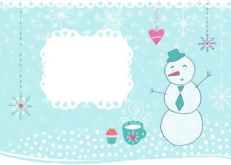 Winter hand drawn poster. Color vector illustration with textures and toys. Merry Christmas card template with place for text.のイラスト素材